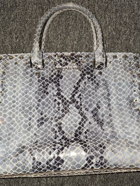 Michael Kors Blue Python-Print Studded Satchel